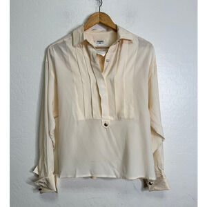 Vintage Deadstock Chanel Womens 100% Silk Gold Button Top Blouse Size 35
